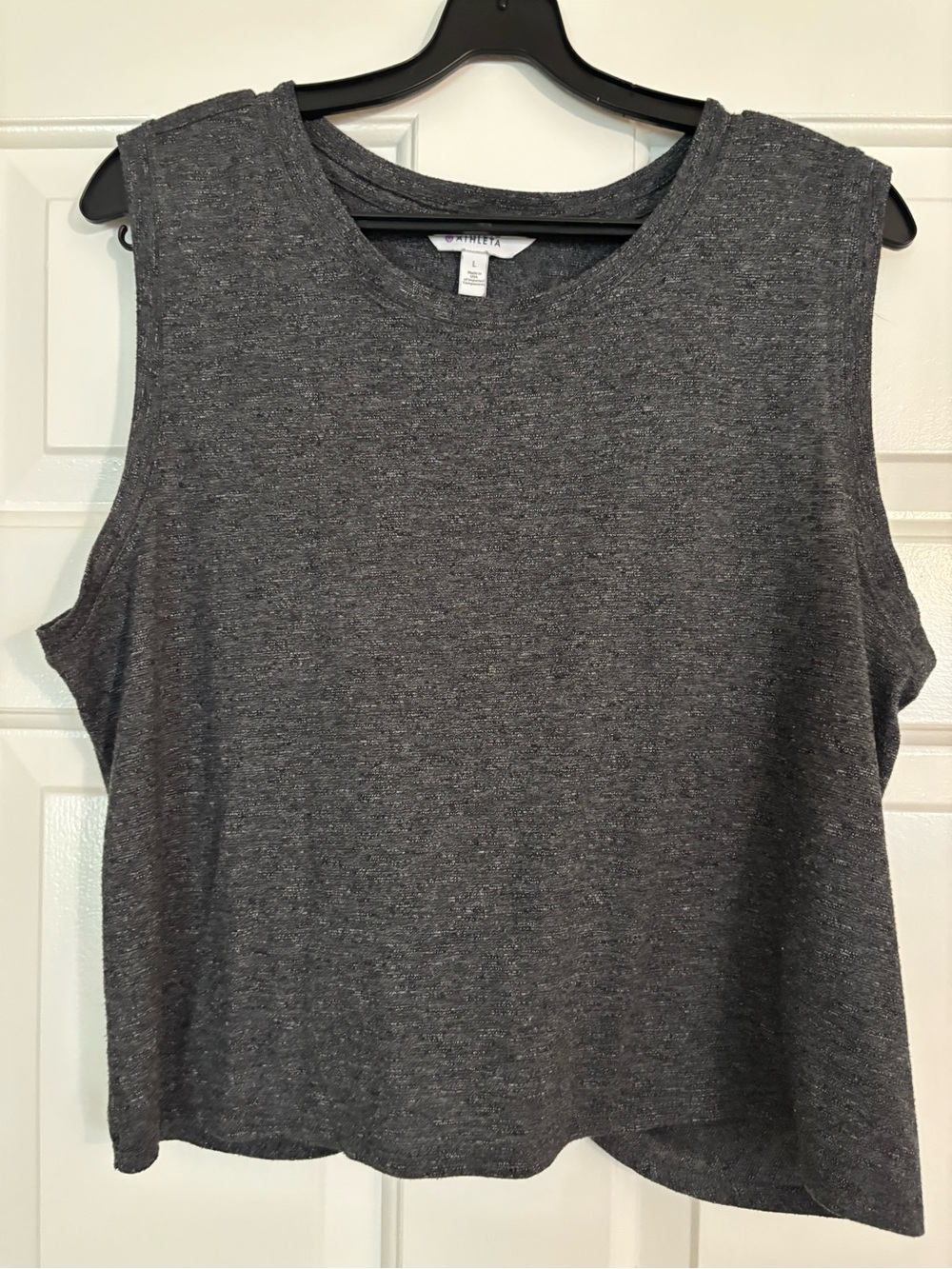 Athleta Dark Charcoal Muscle Cropped Tank with a twist